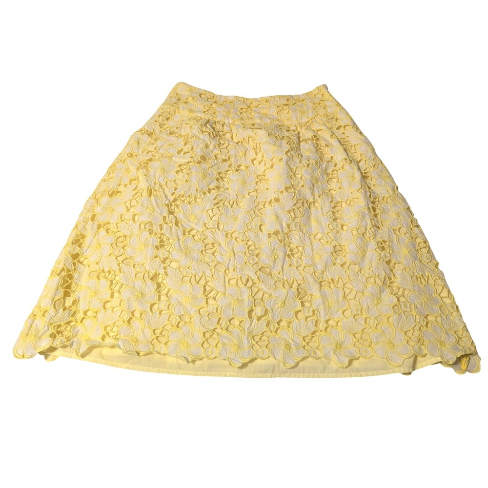 Lilly Pulitzer Women Size 0 Yellow Skirt Floral Eyelet Lace A-Line Scalloped Hem